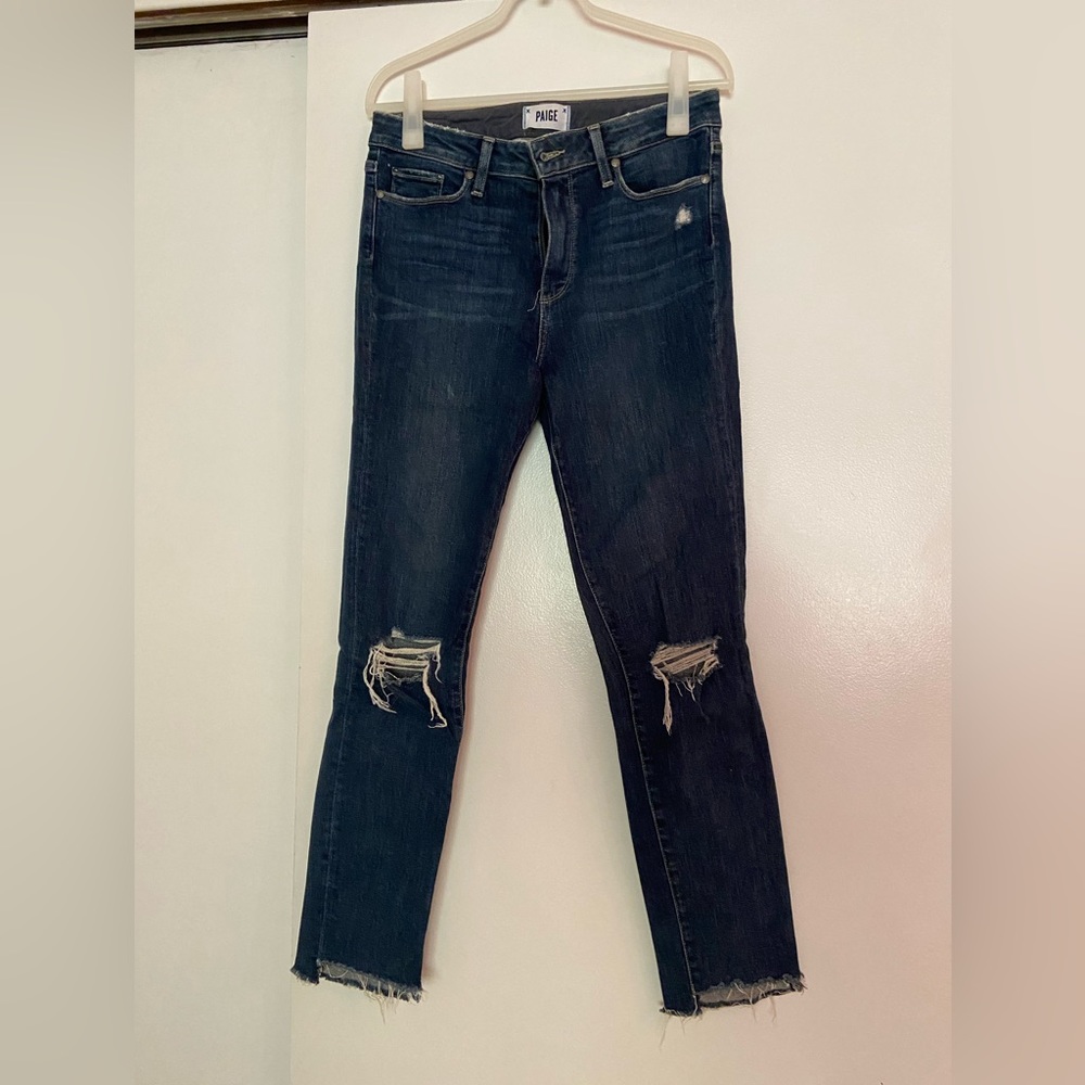 Paige Hoxton Ankle Stretchy Distressed Ripped Knee Skinny Jeans